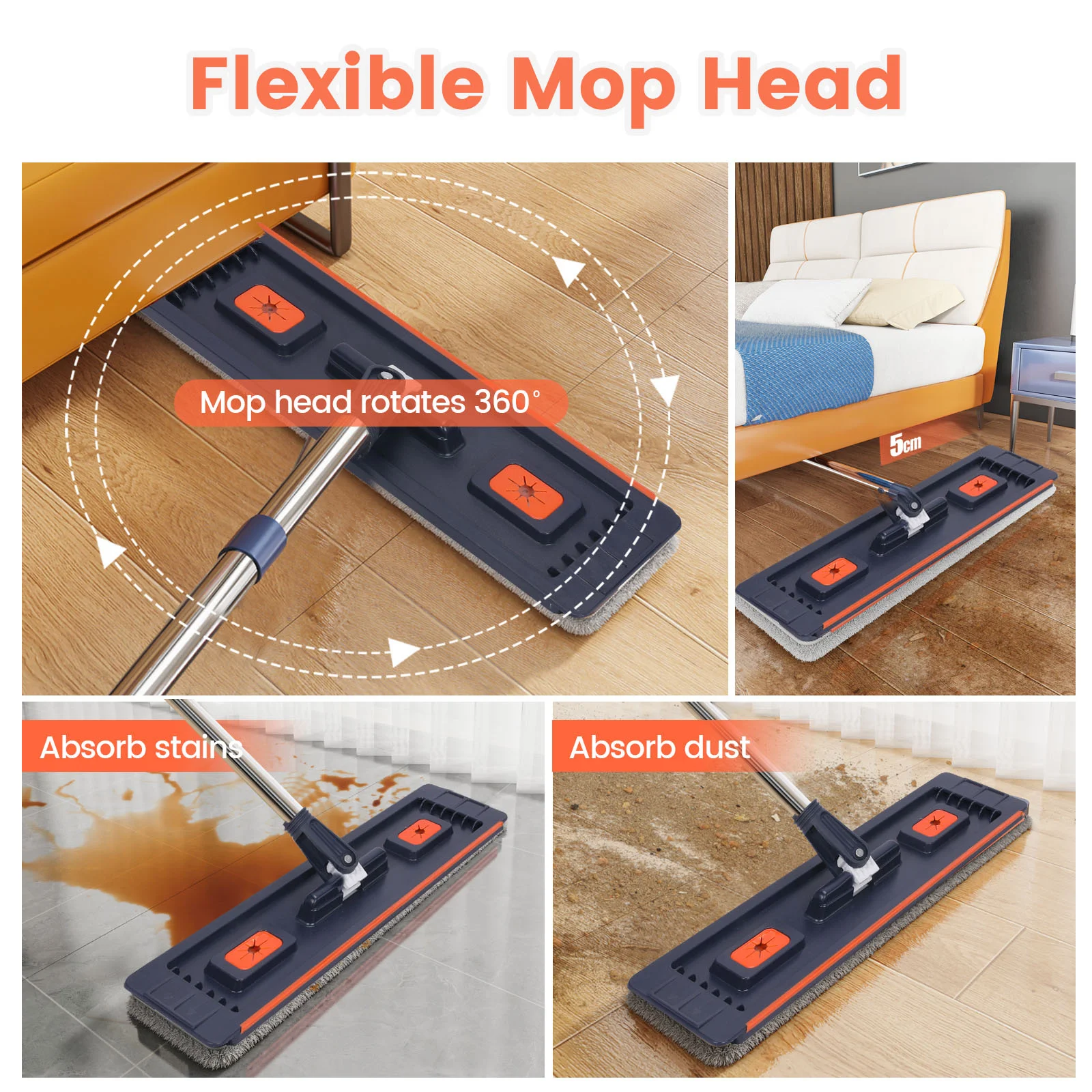 Floor Washing Mop with Separate Clean & Dirty Water Buckets, Hands-Free Lazy Cleaning Mop - Image 5