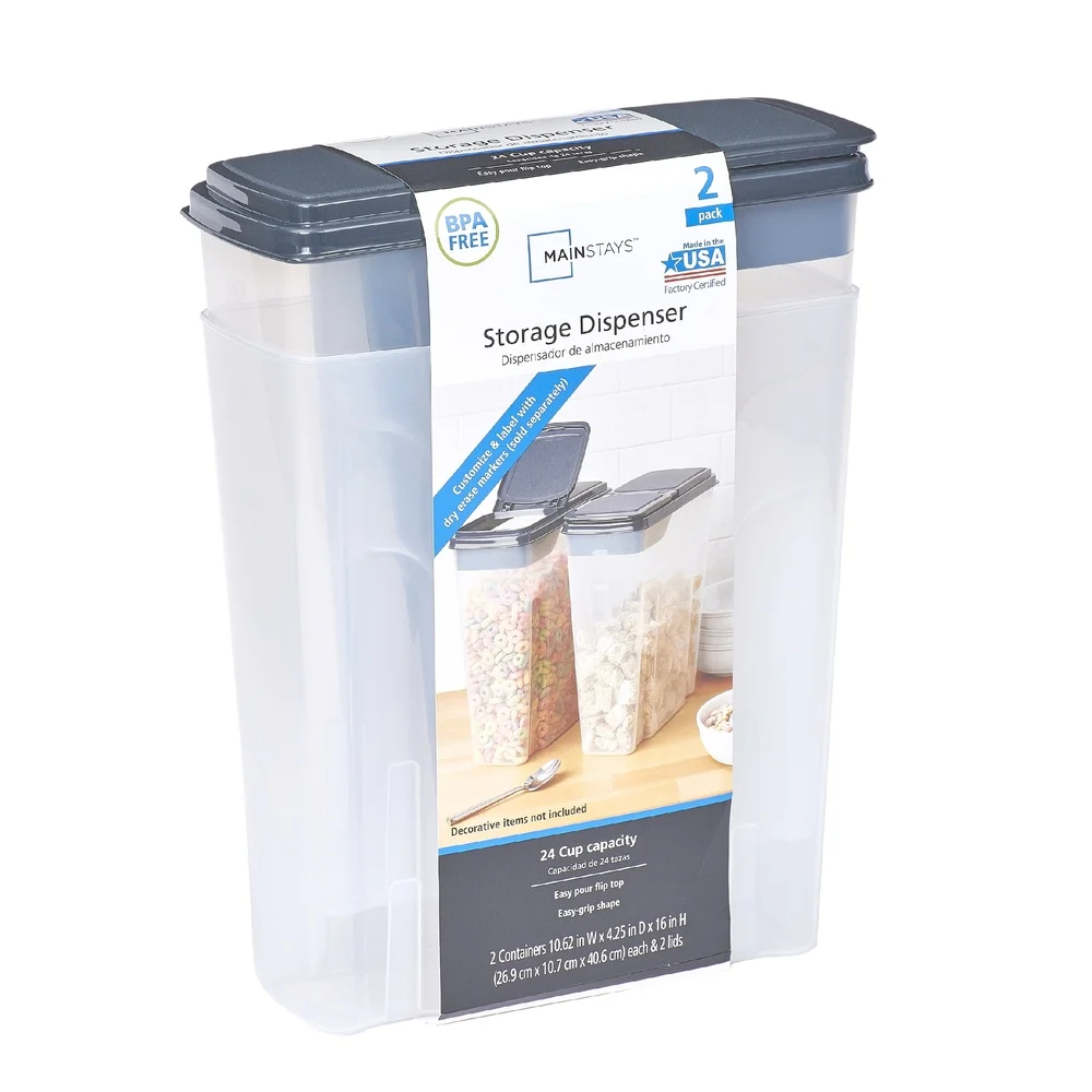 2-Pack 6-Quart Plastic Cereal Dispensers with Easy-Grip Flip Lids – Dry Food Storage Organizer - Image 2
