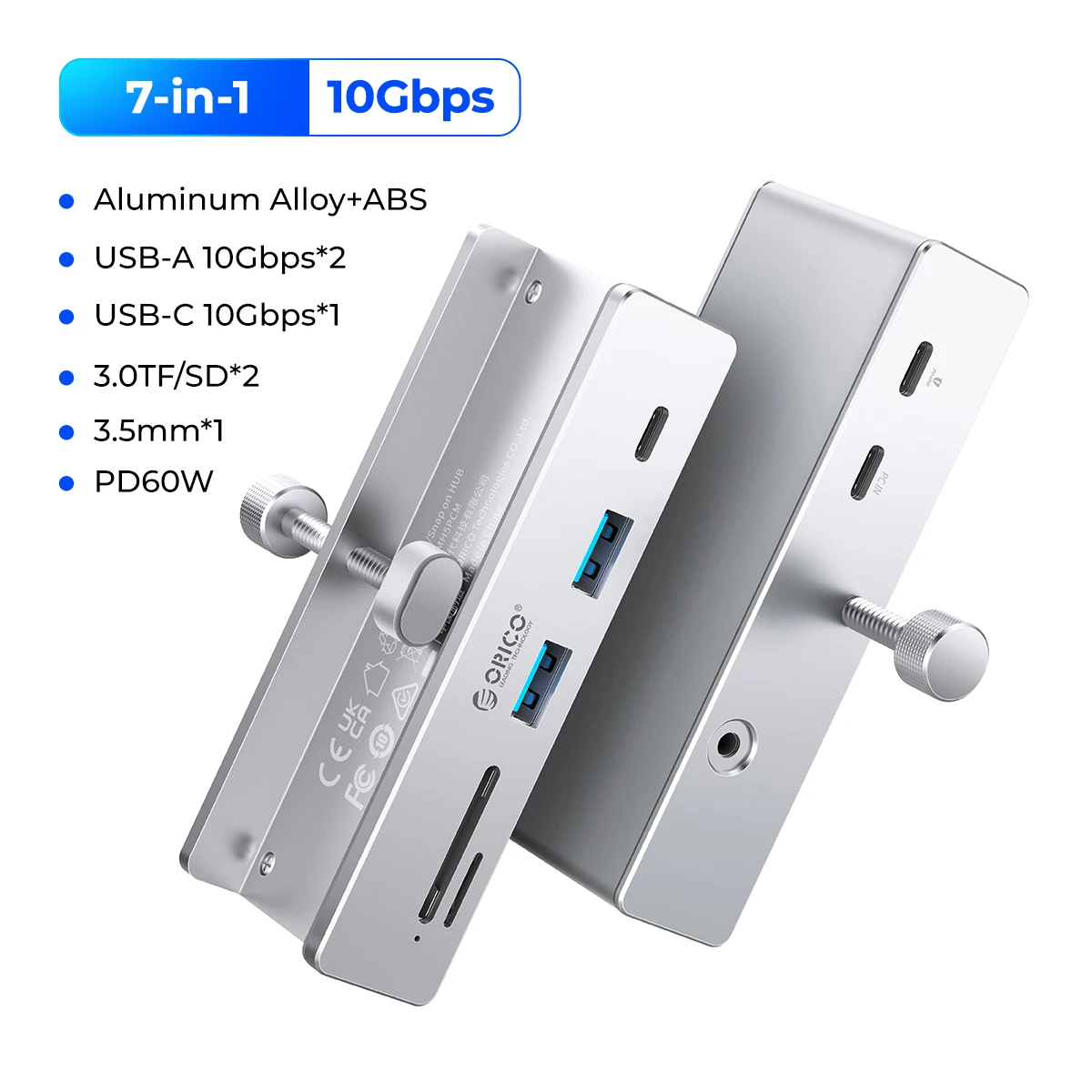ORICO  7-in-1 Expansion Hub USB 3.2 10Gbps HUB with Power Supply Clip SD TF Card Fast Reading High Speed Transmission MH5PCM - Image 7