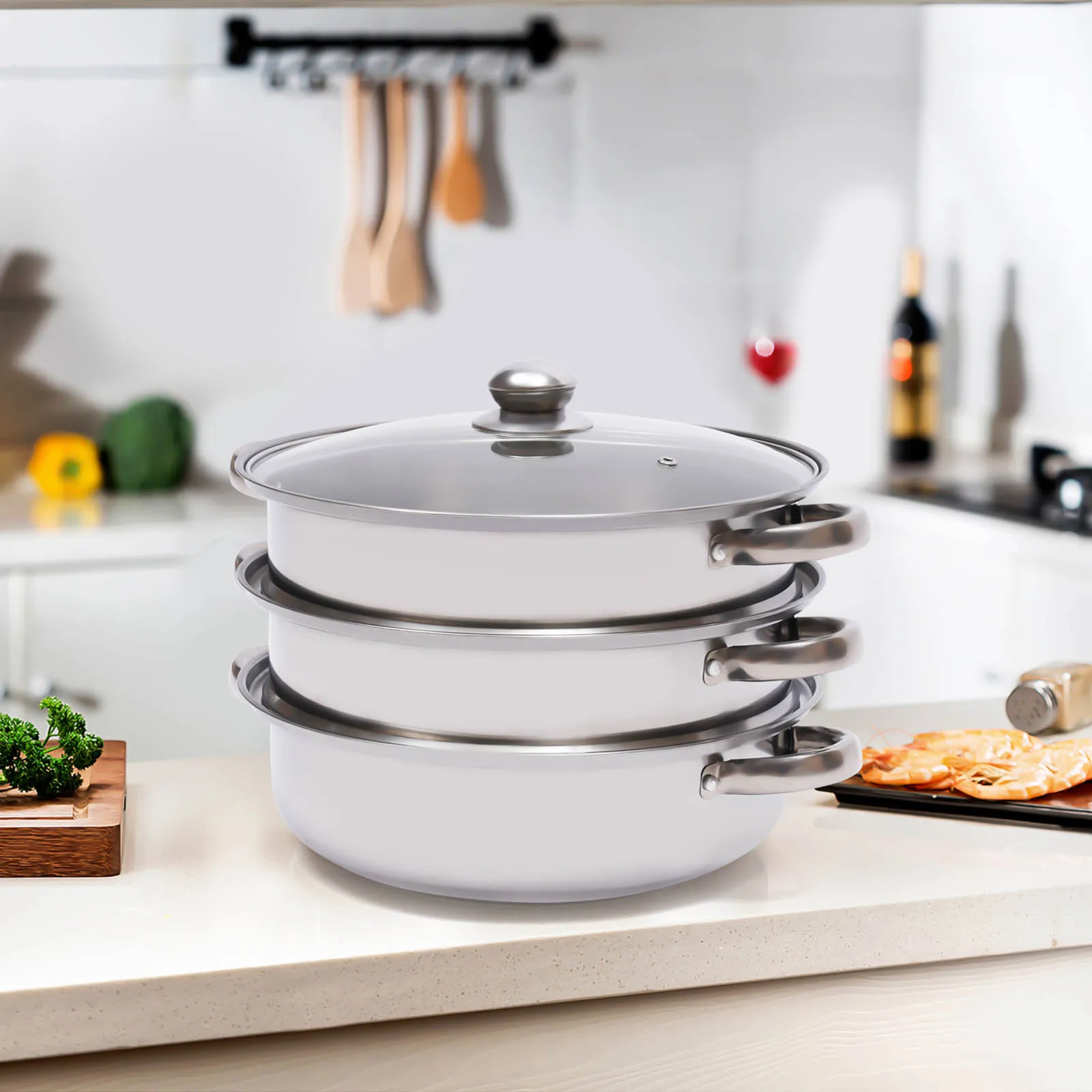 11" 3-Tier Stainless Steel Steamer Pot Set with Glass Lid