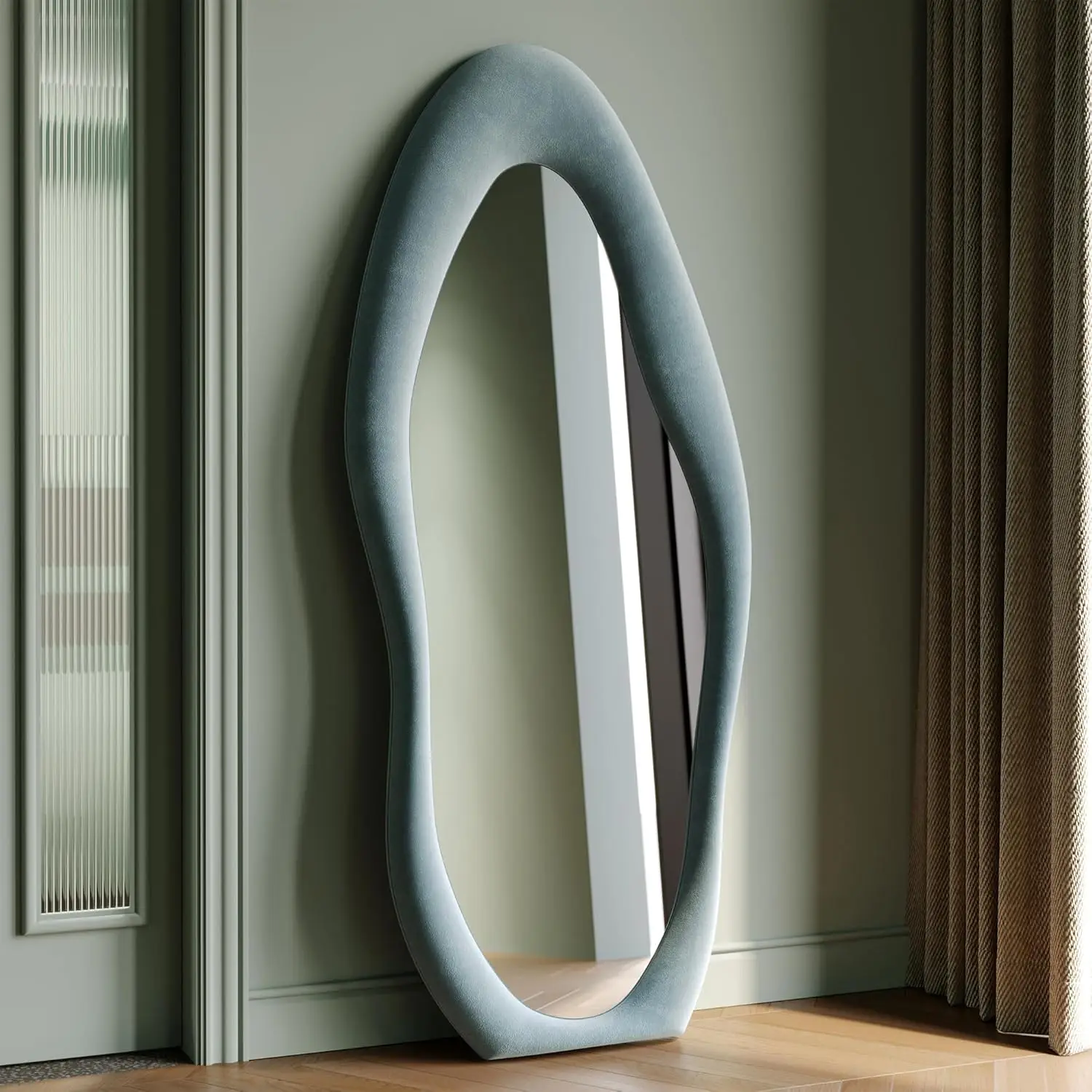 63x24 inch full-length mirror, irregular wave mirror hanging or leaning against the wall in the dressing room/bedroom - Image 8