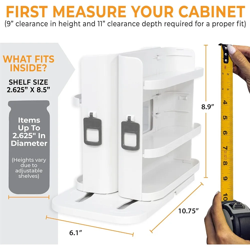 Spice Rack Organizer for Cabinet – Slide & Rotate with 3 Adjustable Snap-In Shelves, 5-Tier Storage - Image 3
