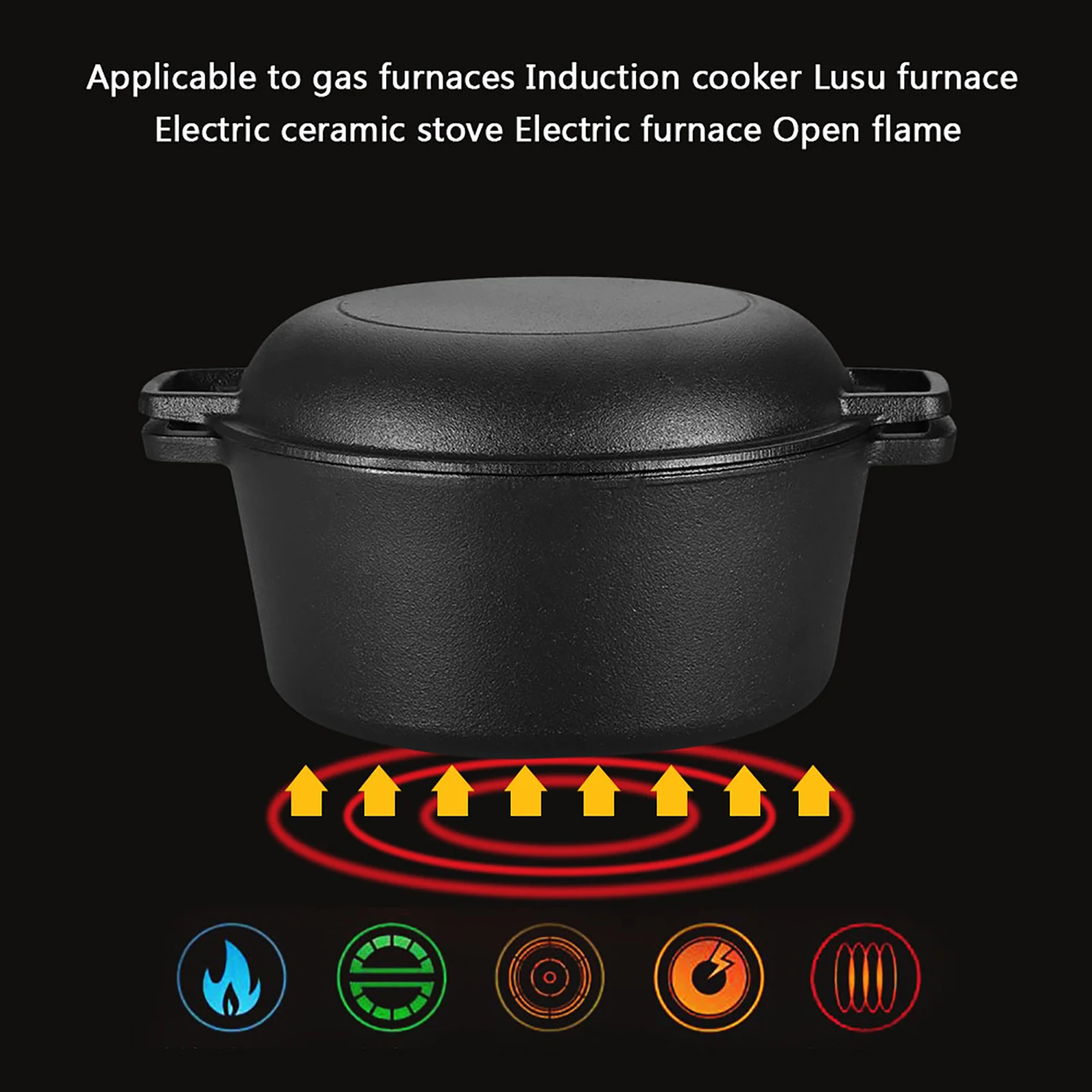 2-in-1 Seasoned Cast Iron Dutch Oven Combo Cooker – Skillet Lid, 3.2L - Image 2