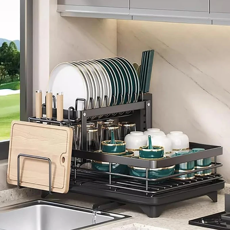 Double‑Layer 2‑Tier Dish Drying Rack for Countertop – Holds Plates, Bowls, Utensils & Cutting Boards - Image 8