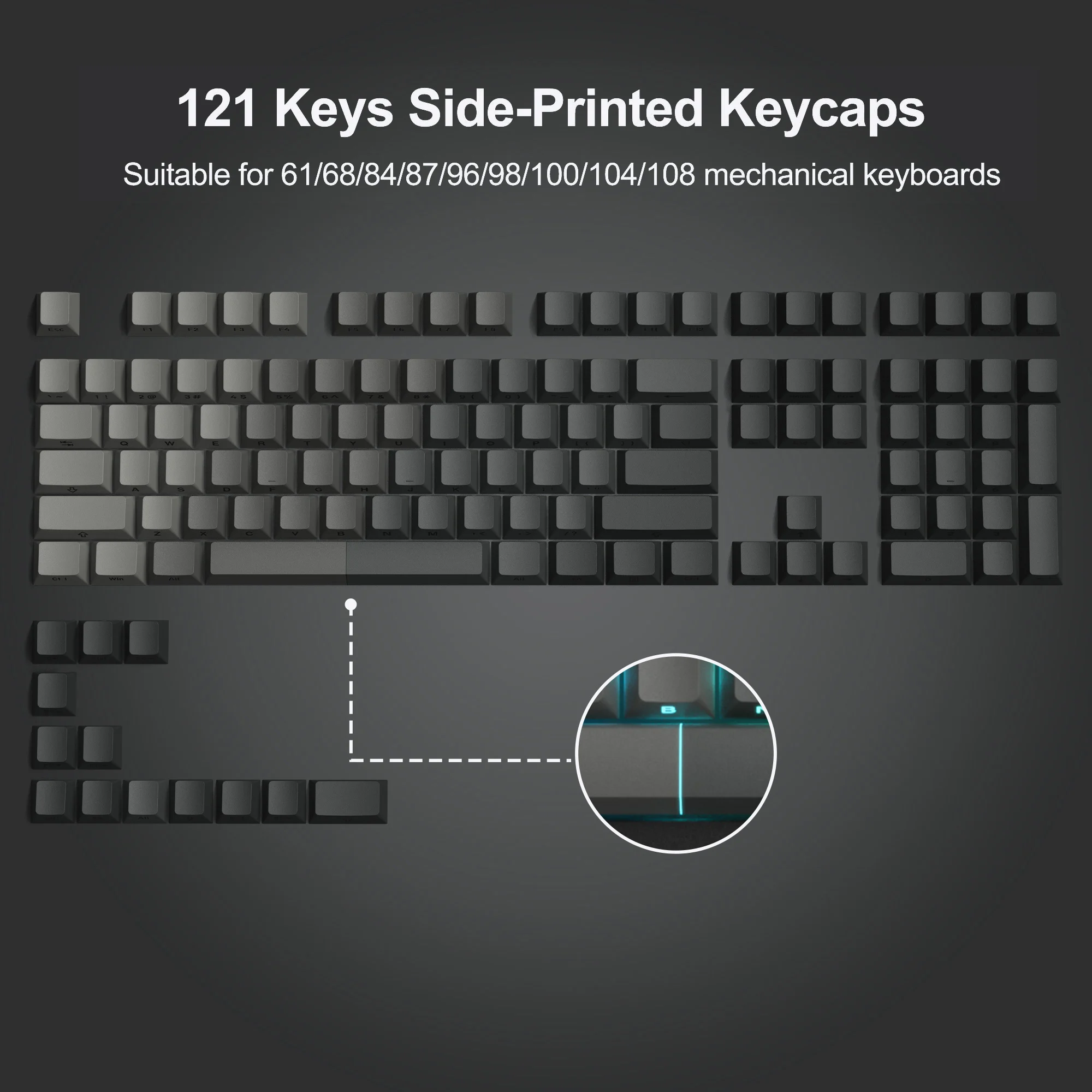 136 Key PBT Double Shot Backlit Keycaps for MX Mechanical Keyboard 61-108 Keys - Image 13