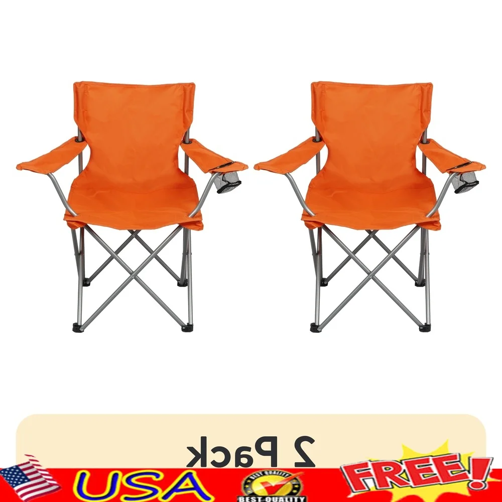 Set of 2 Folding Camping Chairs with Cup Holders – Portable Outdoor Seating