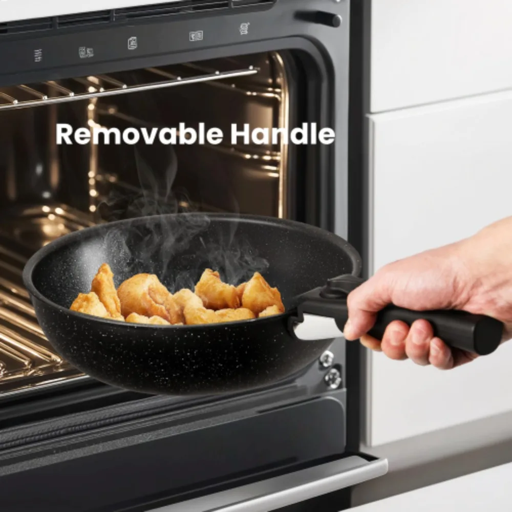 12-Piece Nonstick Cookware Set with Spatula & Detachable Handles – Black Kitchen Pots & Pans - Image 2