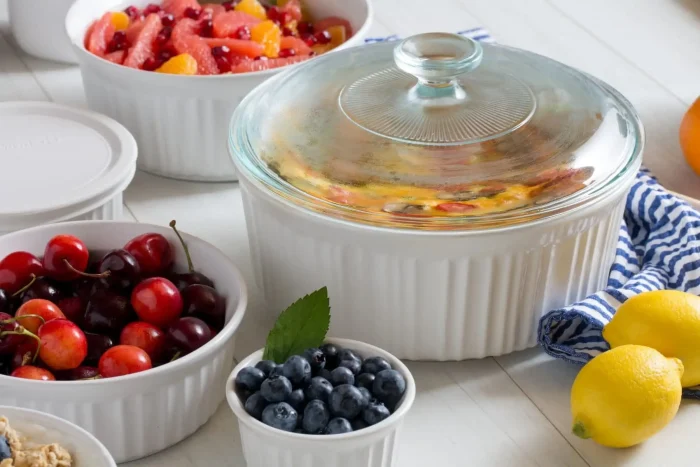 French White 8-Piece Ceramic Stoneware Casserole Set – Round & Oval with Glass & Plastic Lids - Image 2