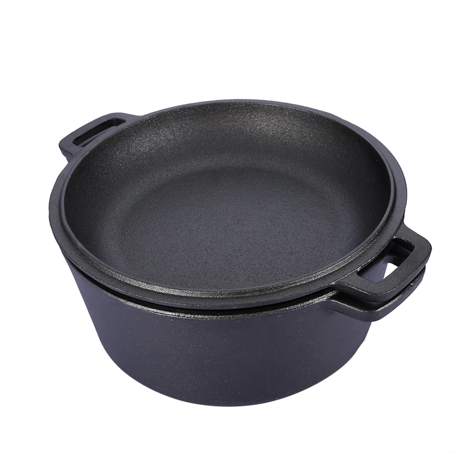 2-in-1 Seasoned Cast Iron Double Dutch Oven Combo Cooker – Skillet Lid, 3.2L - Image 2