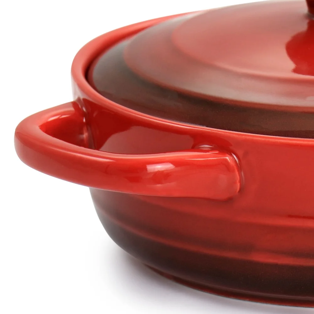 Mini Red Gradient Stoneware Casserole Baker with Lid – Oven Safe Durable Dish with Handles - Image 5