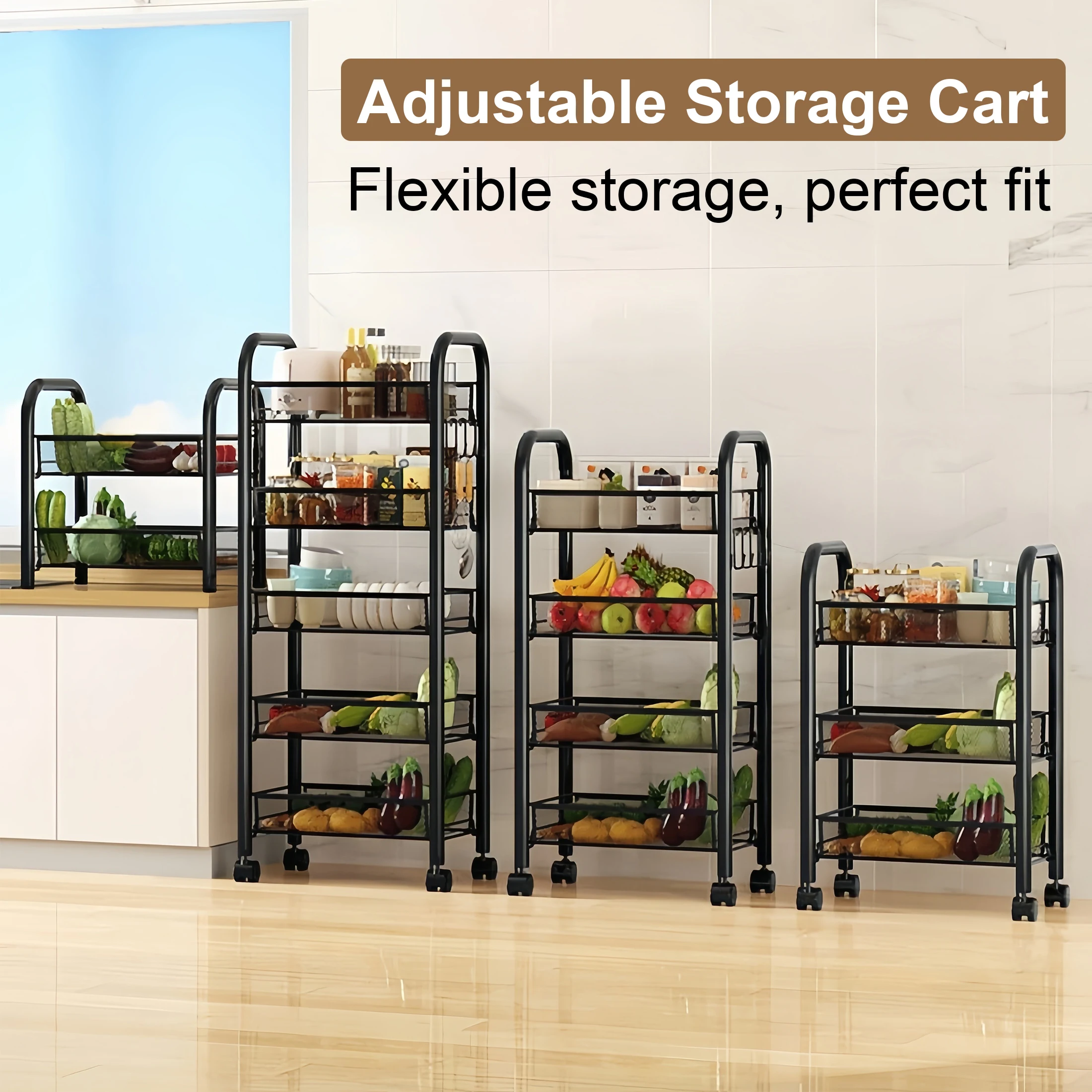 Stackable Metal Kitchen Storage Cart with Wheels – 5-Tier Fruit & Vegetable Organizer - Image 4