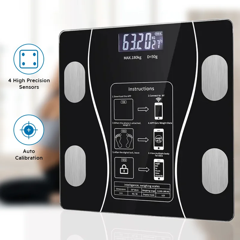 Smart Body Fat Scale, Wireless LED Digital Bathroom Weight & Body Composition Analyzer