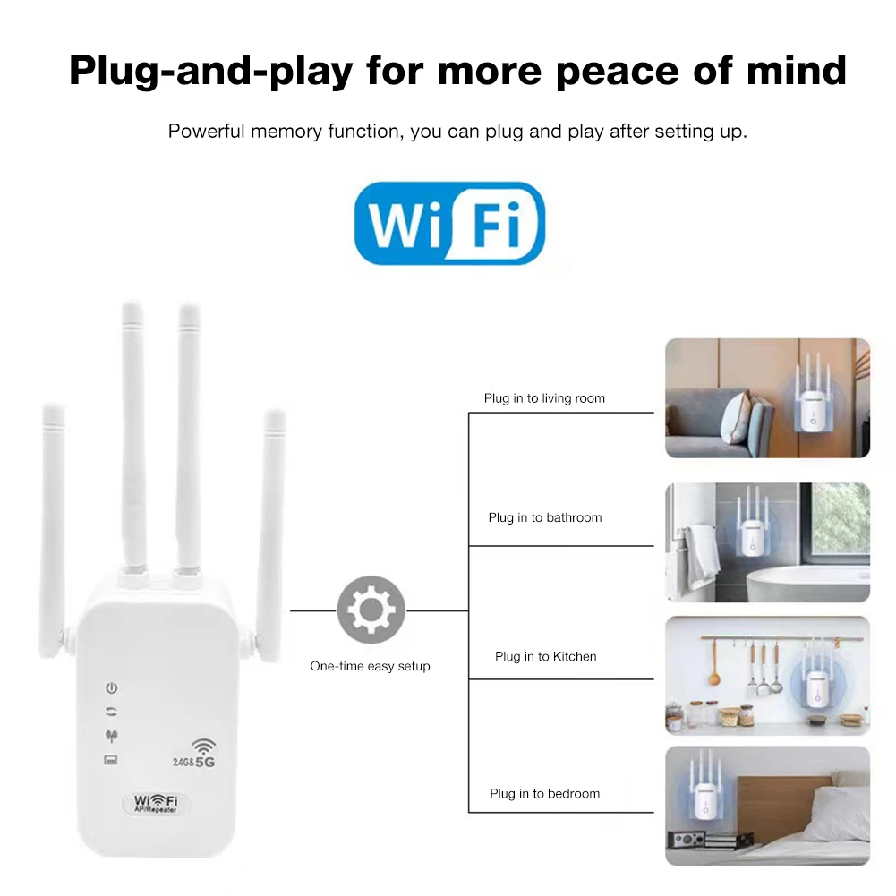 1200Mbps WiFi Repeater, Dual Band Signal Booster, Wireless Range Extender - Image 6