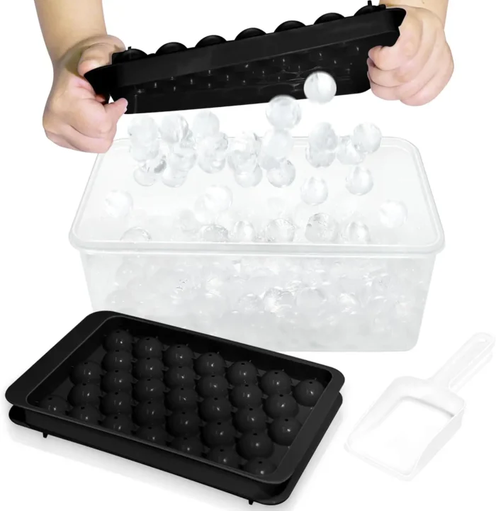 2-Piece Round Ice Cube Trays with Lid & Bin - Leakproof Silicone Molds, Includes Storage Container (0.8") - Image 7