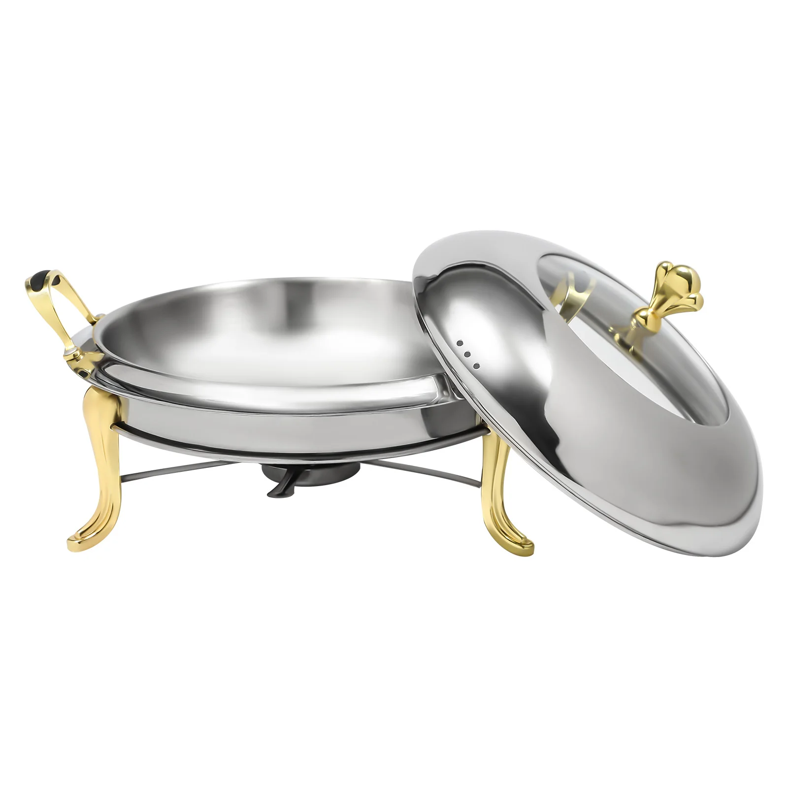 Gold 26cm Round Stainless Steel Chafing Dish – 2.5L Buffet Warmer with Fuel Holder - Image 3