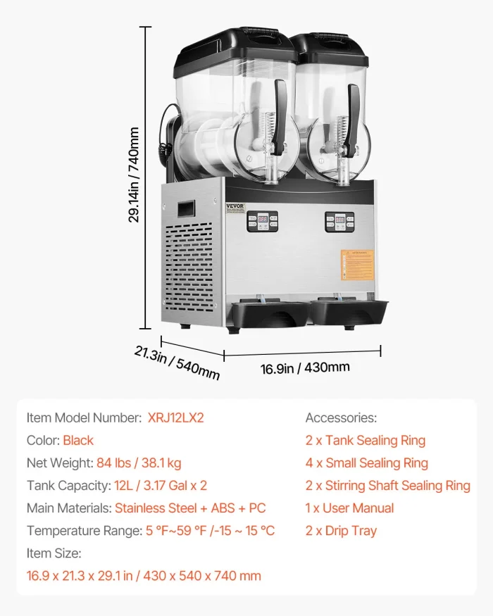 VEVOR 36L Triple-Tank Slushy Machine – Stainless Steel Margarita & Smoothie Maker - Image 16