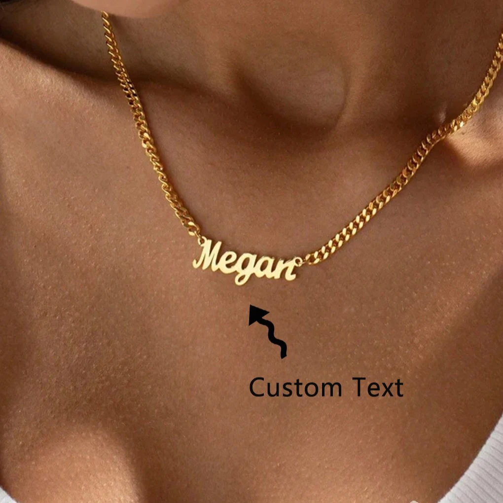 Personalised 18K Gold Custom Gothic Name Necklace with Curb Chain Birthday Gift