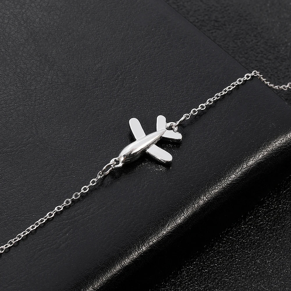 14K Solid Gold Airplane Charm Bracelet – Dainty Travel Gift for Her - Image 4