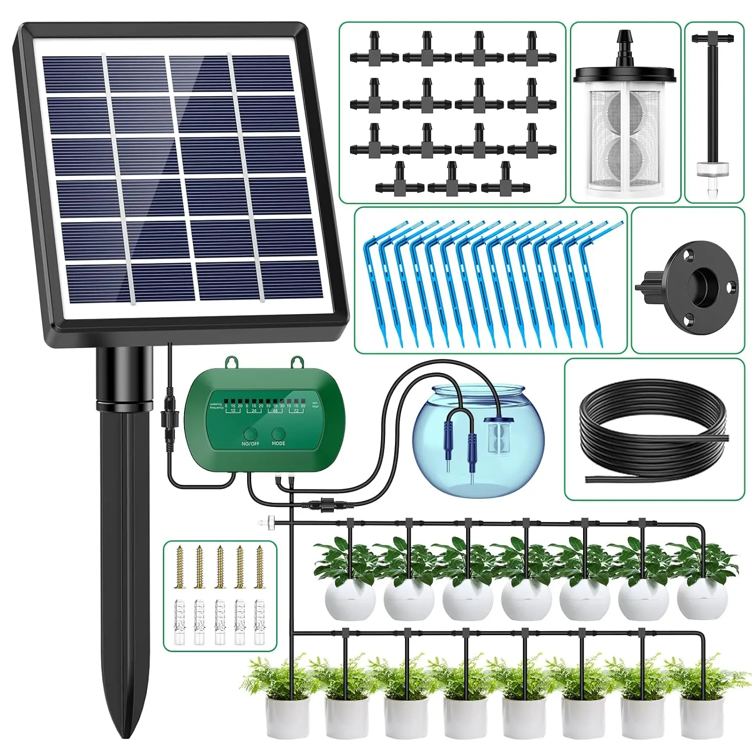 Solar-Powered Automatic Drip Irrigation Kit – 15m Hose, Timer, Self-Watering
