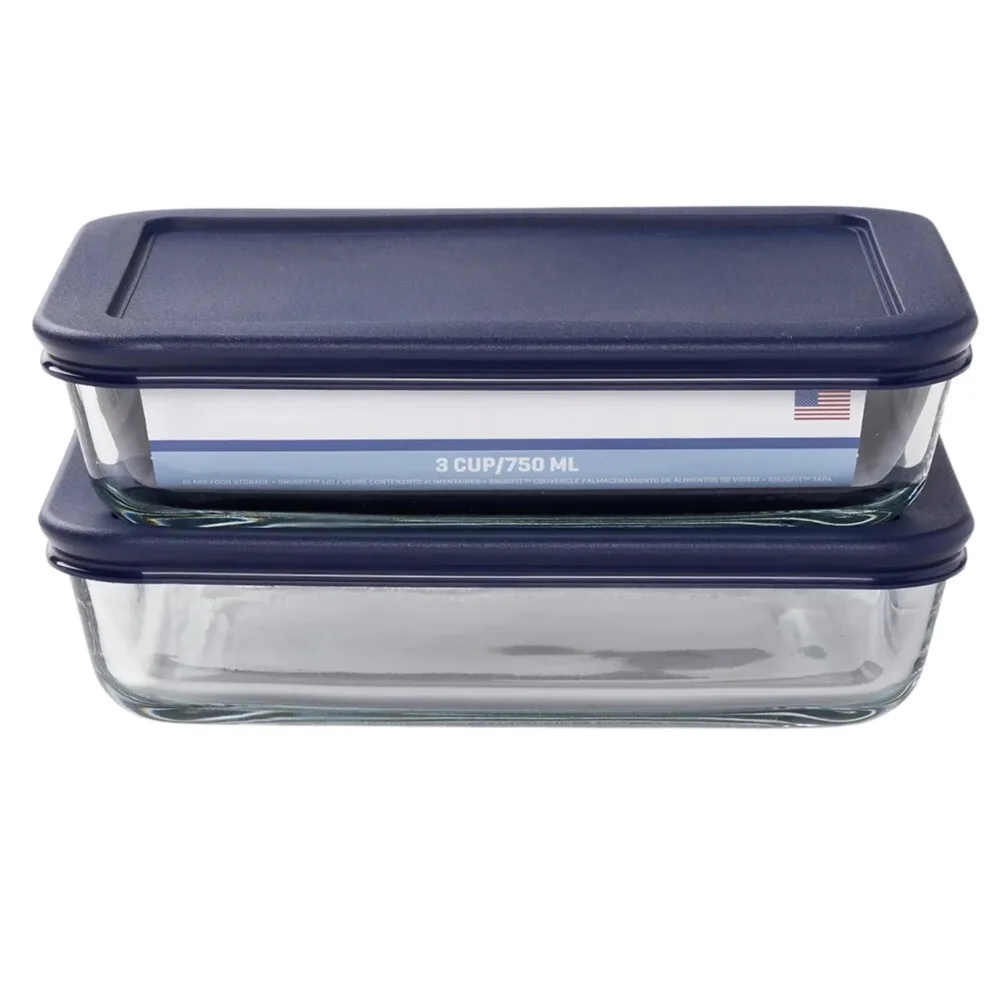 Pyrex 3-Cup Rectangular Glass Storage Containers with BPA-Free Lids, Set of 2