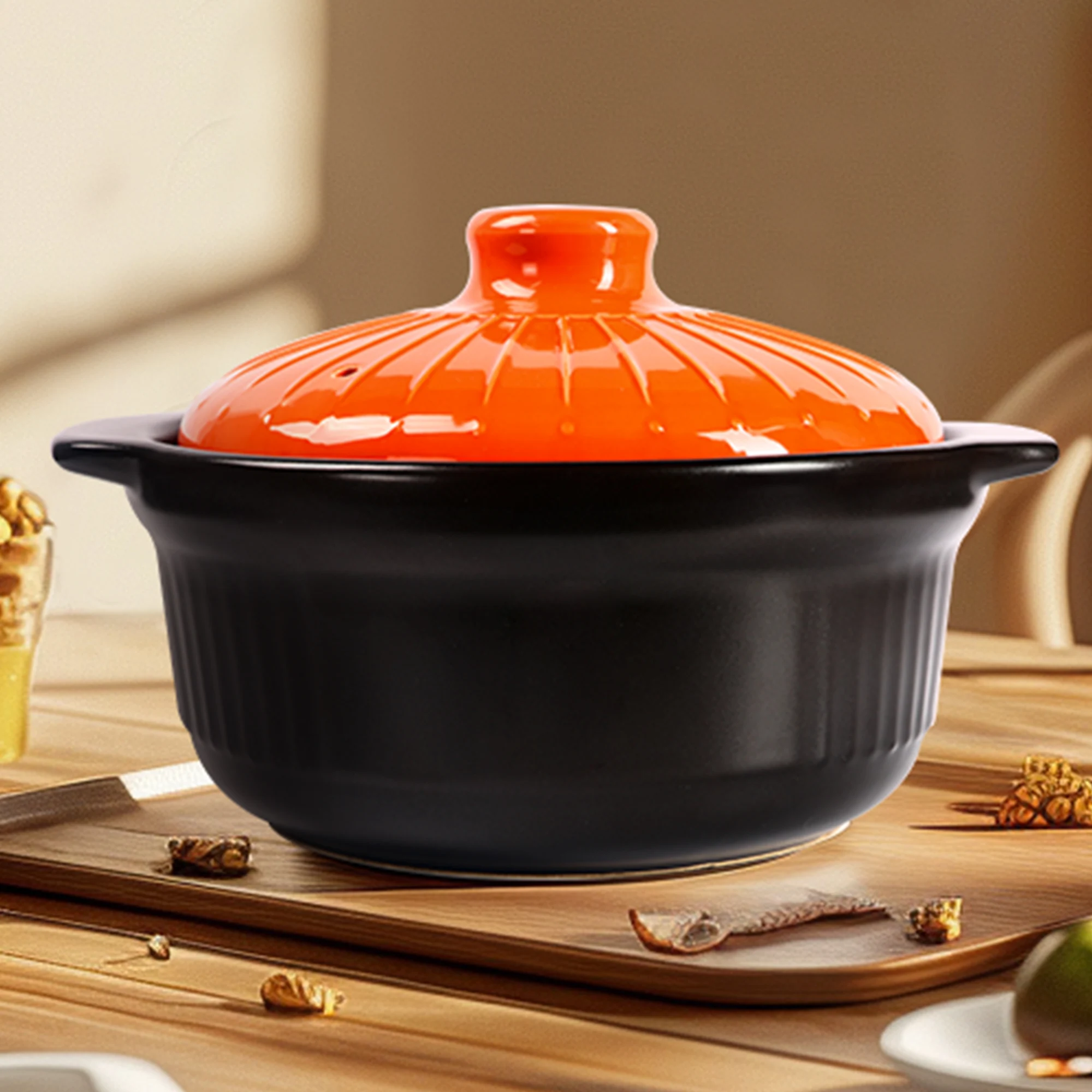 114oz Black-Orange Ceramic Casserole – Oven Safe, Thermal Shock Resistant & Dishwasher Friendly