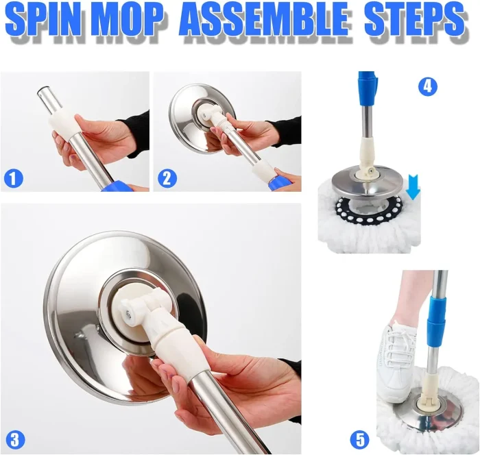 Spin Mop Bucket System with Wringer – 360° Rotating Magic Mop & Extendable Handle - Image 6