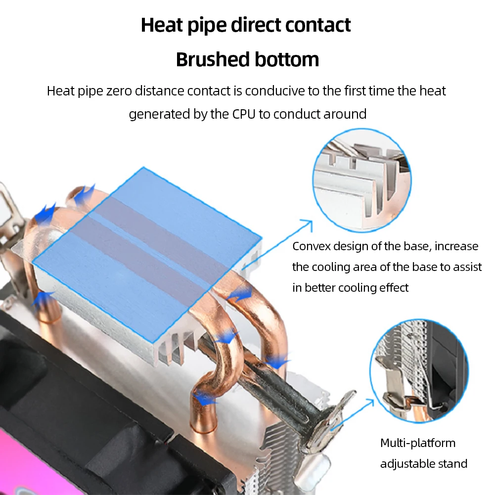 9cm RGB CPU Cooling Fan 2 Heat Pipes Hydraulic Bearings for Intel/AMD - Image 5