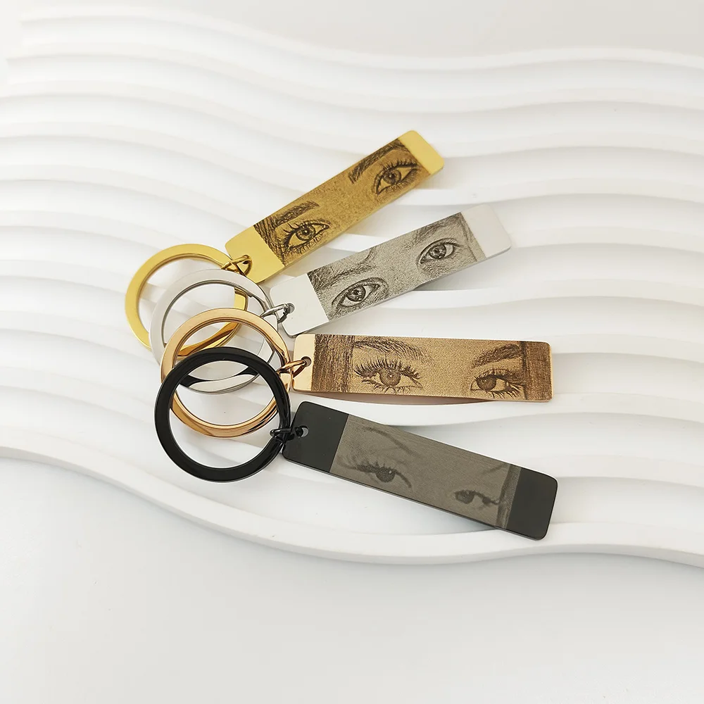 Gold Butterfly Customized Eyes Photo Keychain Laser Engraved Stainless Steel Jewelry Gift for Lover