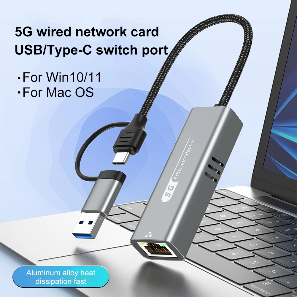USB-C to Ethernet Adapter 5Gbps RJ45 Converter for Windows & Mac OS - Image 4