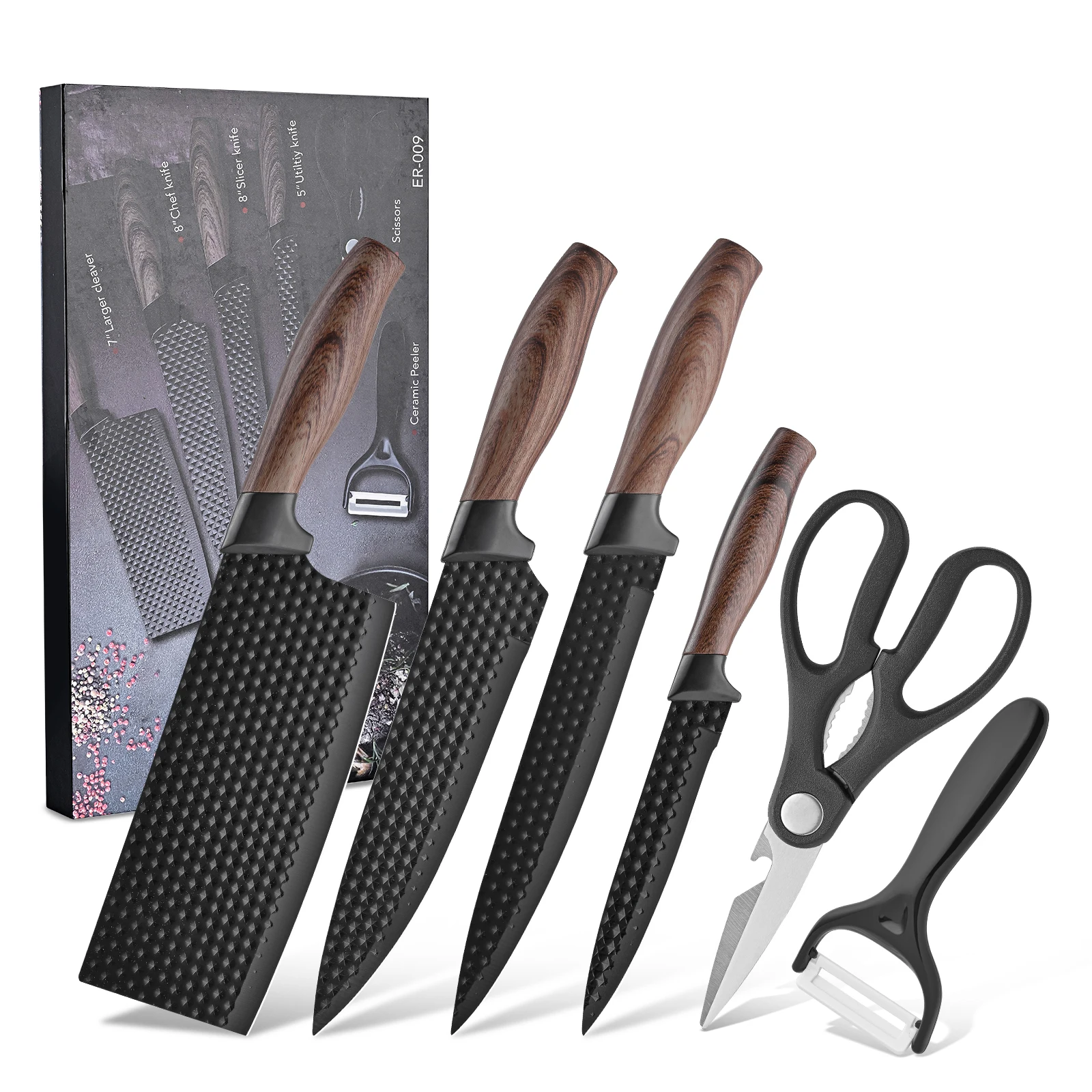 Professional 6-Piece Kitchen Knife Set – High Carbon Stainless Steel Chef, Slicing, Utility, Scraper, and Scissors - Image 7
