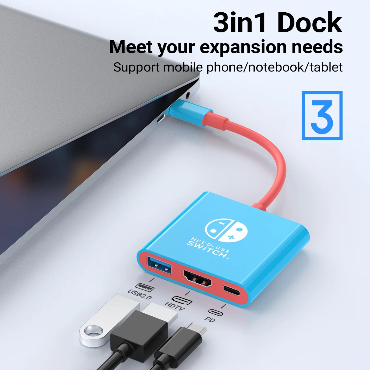 3-in-1 Portable Switch Dock, PD100W Docking Station for Switch, MacBook, HP