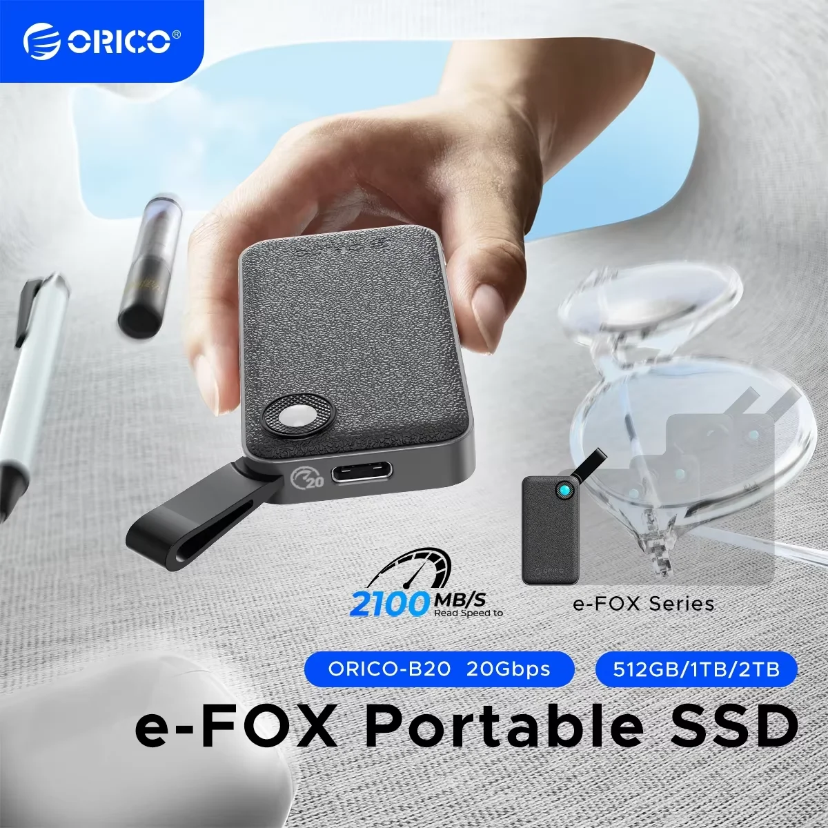 ORICO 512GB Portable SSD USB 3.2 Gen 2x2, 2000MB/s, Ultra-Mini, External