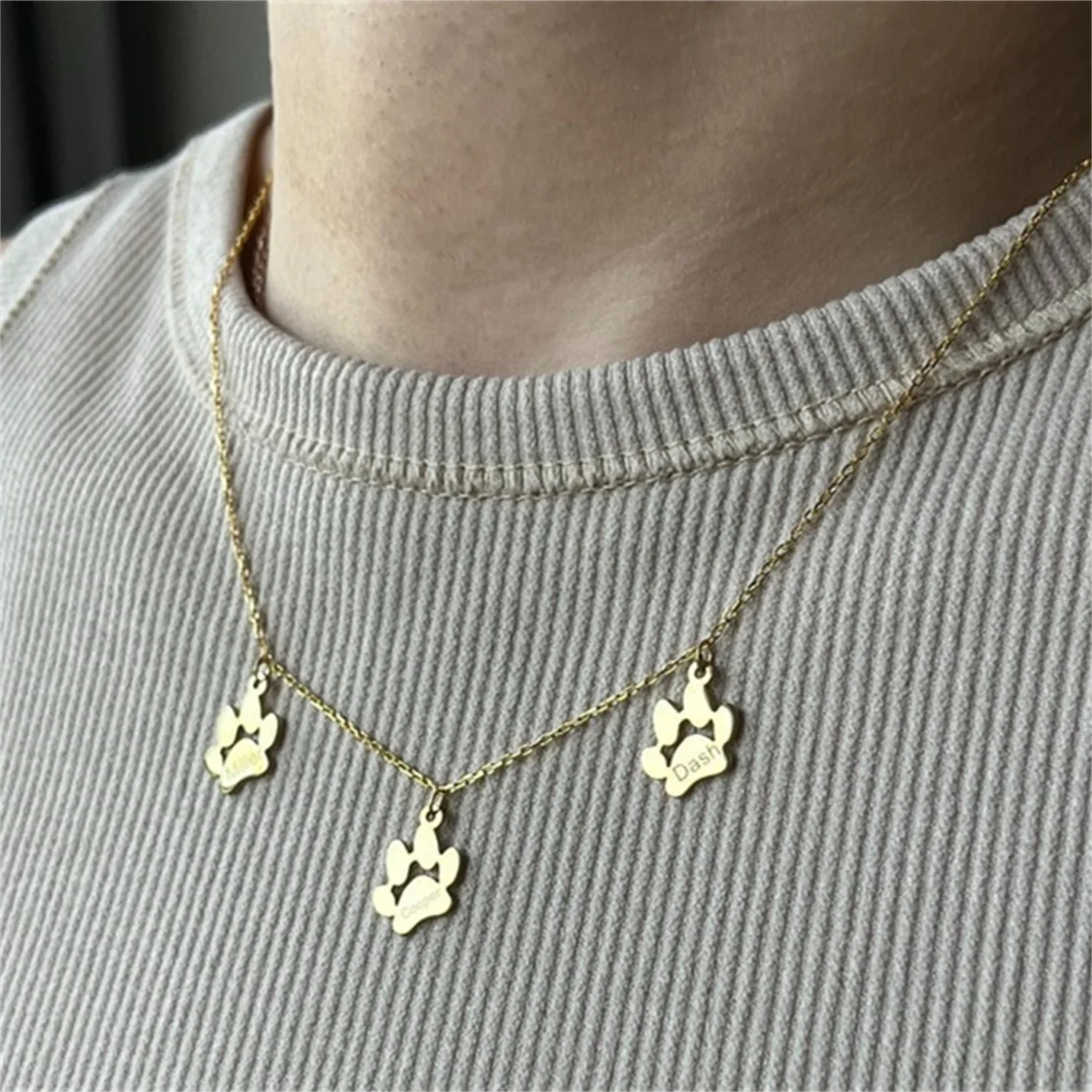 Personalized Minimalist Paw Necklace & Bracelet Stainless Steel Custom Engraved Dog Paw Jewelry Gift - Image 4