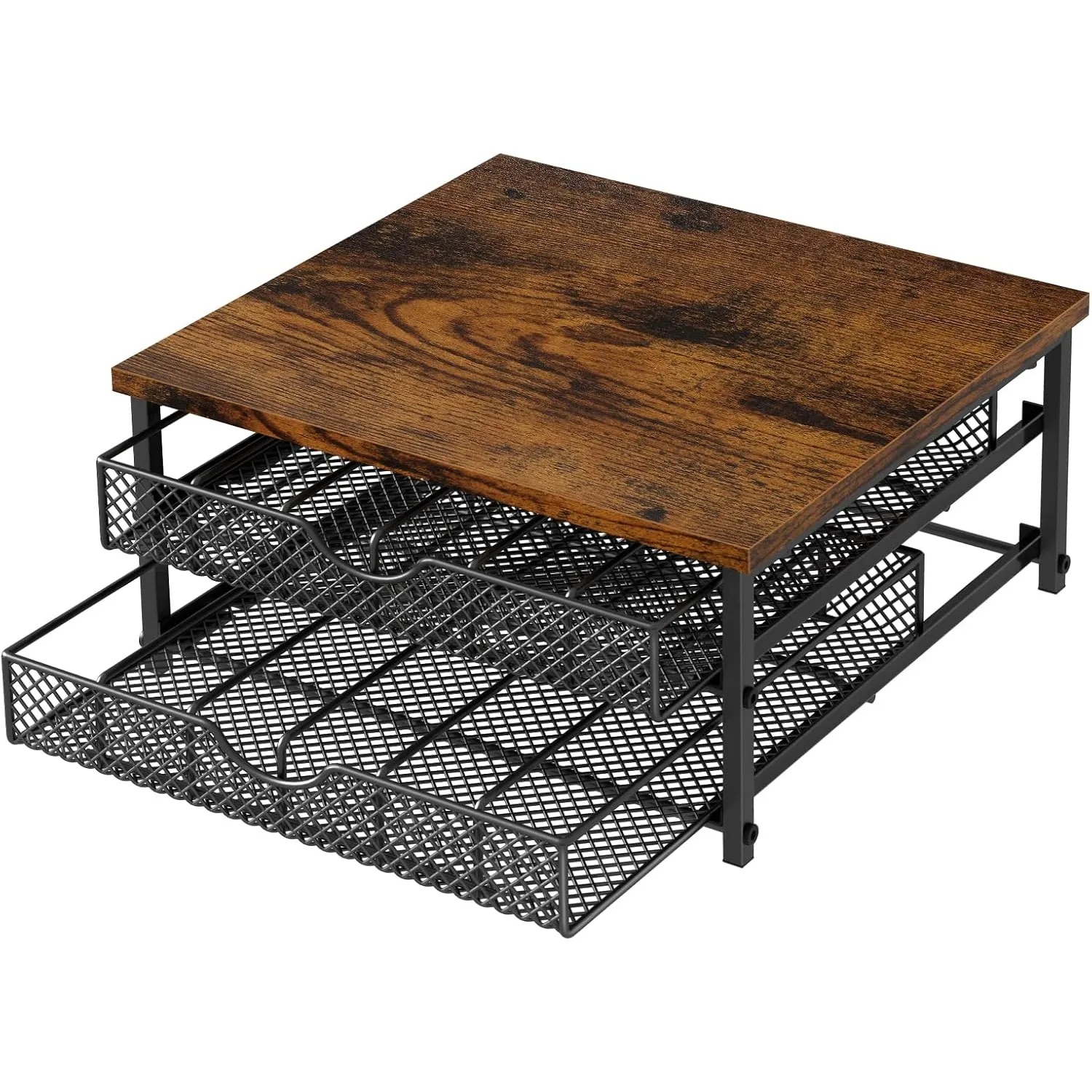 2-Tier 72-Capacity Metal Coffee Pod Drawer – Brown K-Cup Organizer with Baskets, Space-Saving Countertop Rack
