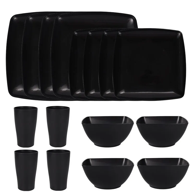 16/32Pcs Plastic Dinnerware Set, Dishwasher & Microwave Safe, Stackable Plates & Snack Bowls - Image 8
