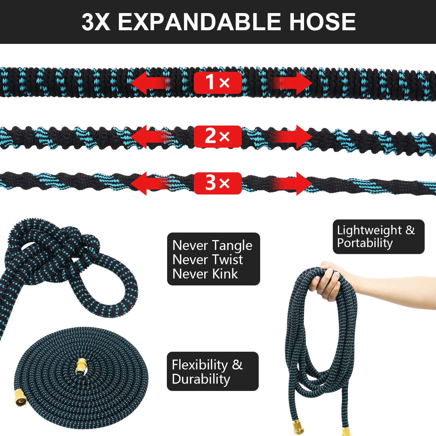 GardenJoy Expandable 50ft Magic Hose, Lightweight, Kink-Free with 7-Mode Nozzle - Image 2