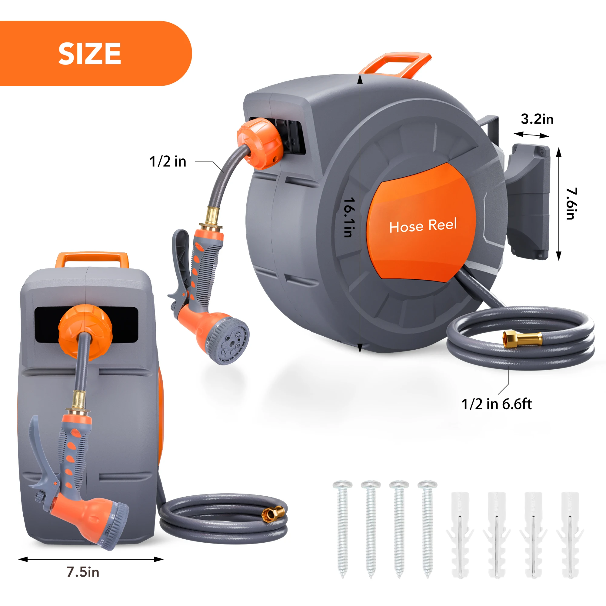 Retractable Garden Hose Reel 1/2" - Wall Mounted with 180° Swivel & Auto Rewind - Image 2