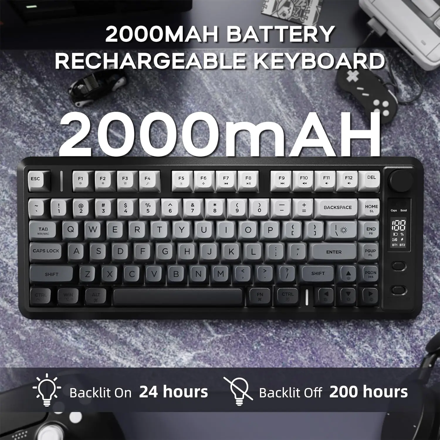 ATTACK SHARK M75 Wireless Membrane Gaming Keyboard with Knob&OLED Display Bluetooth/2.4Ghz Rainbow Backlit Gradient PBT Keycaps - Image 4