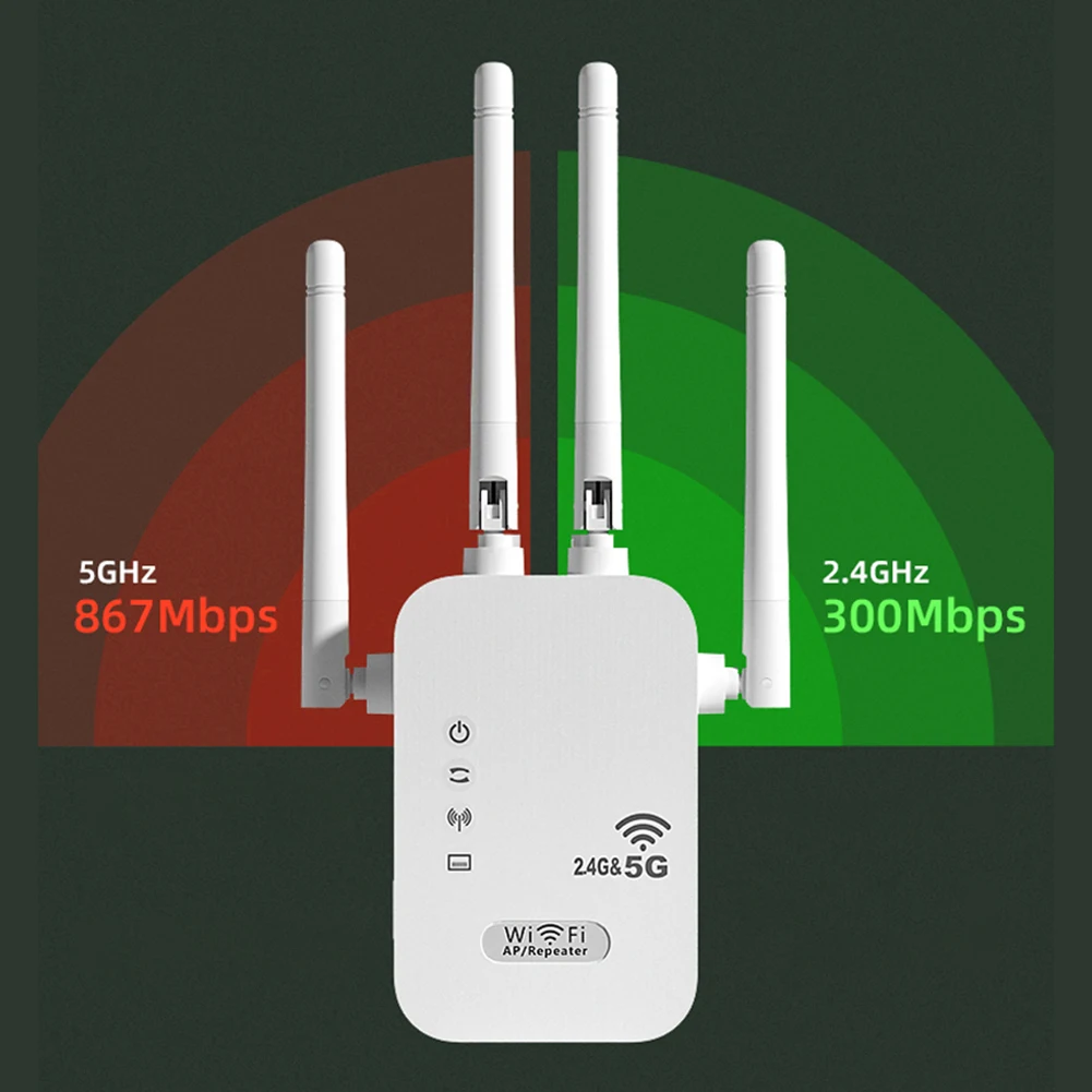 1200Mbps WiFi Repeater, Dual Band Signal Booster, Wireless Range Extender - Image 4