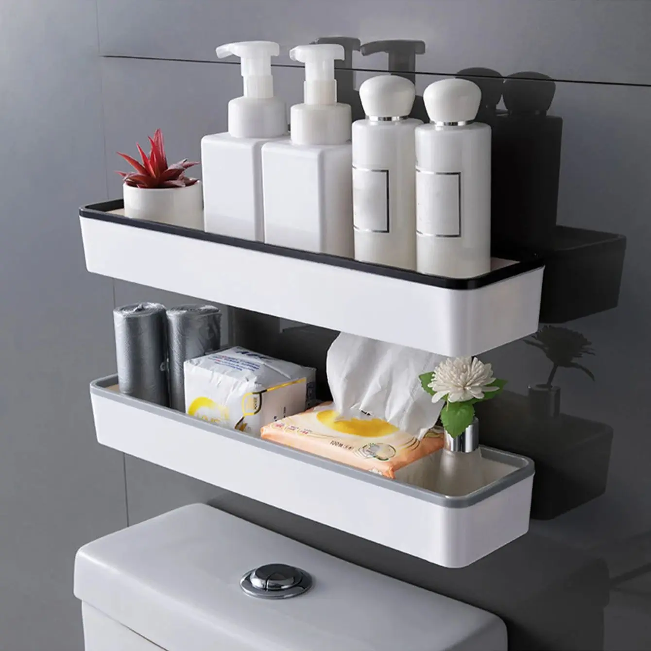 Over-the-Toilet Storage Cabinet, White Wall-Mounted Organizer with Adjustable Shelf - Image 2