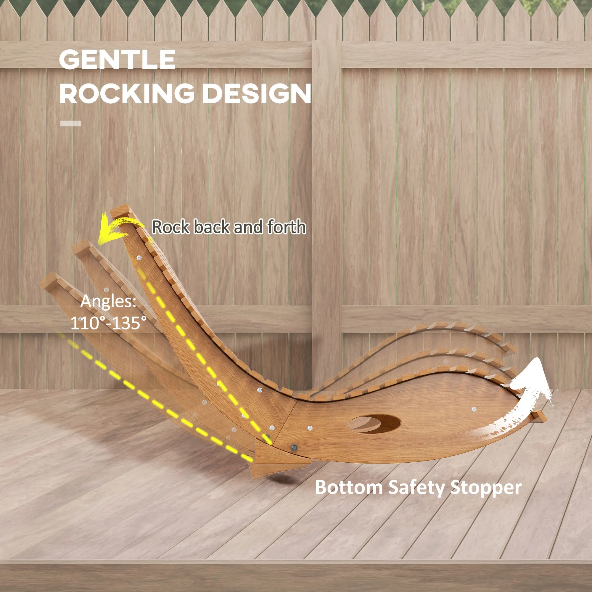 Outdoor Teak Rocking Chair – Outsunny Slatted Wooden Patio Rocker - Image 4