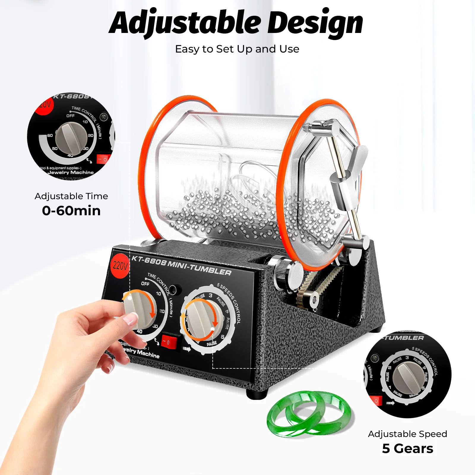 Diamond-Cut 3kg Rotary Jewelry Polisher – 5-Speed, Timer, 110/220V