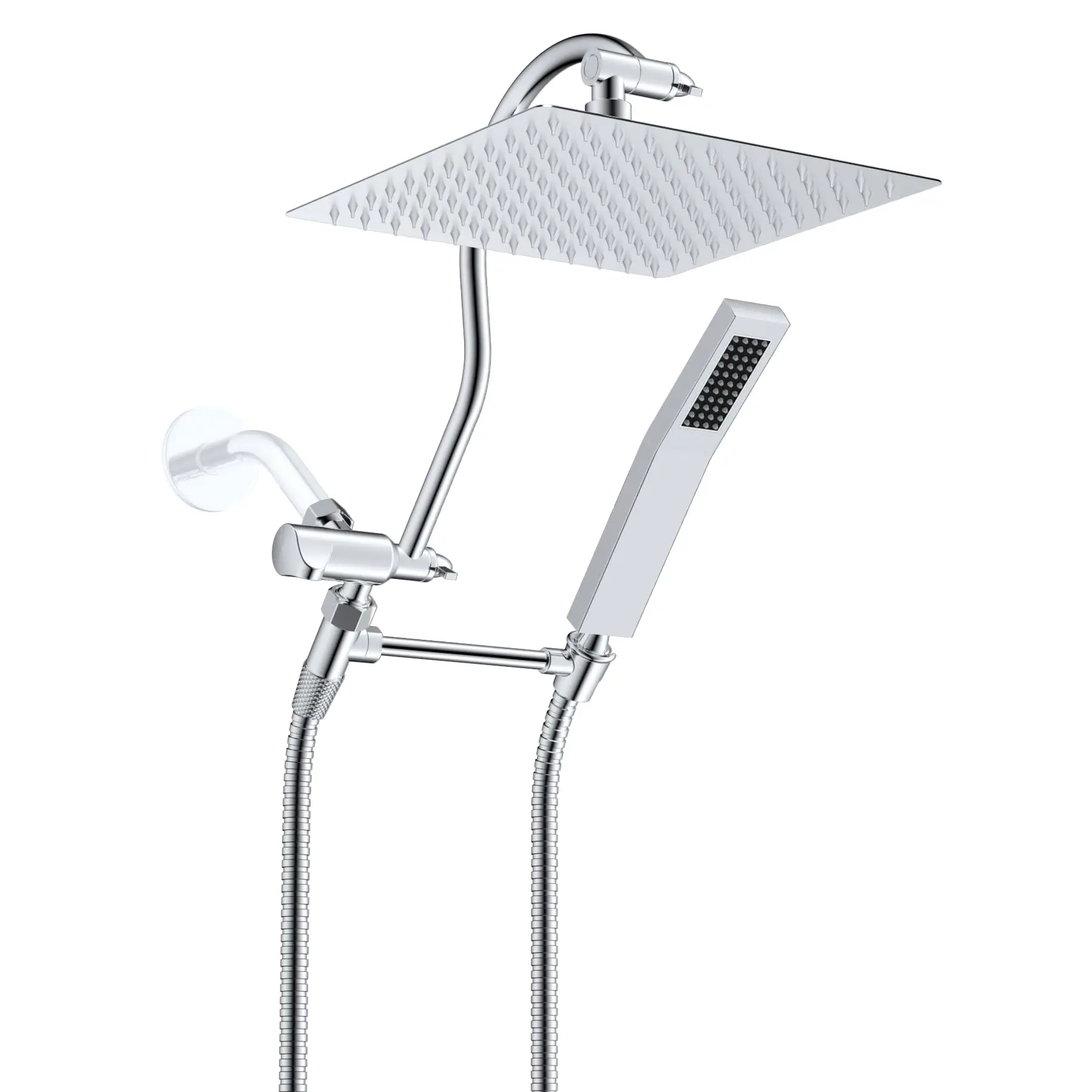 10" All Metal High Pressure Rainfall Shower Head, Handheld Wand & 71" Hose - Image 7