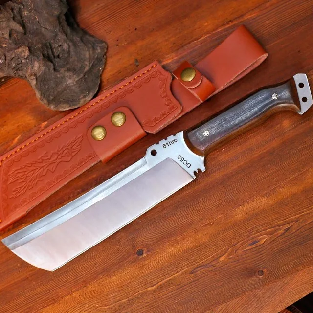 Handheld Large Outdoor Stainless Steel Forged Knife with Leather Sheath