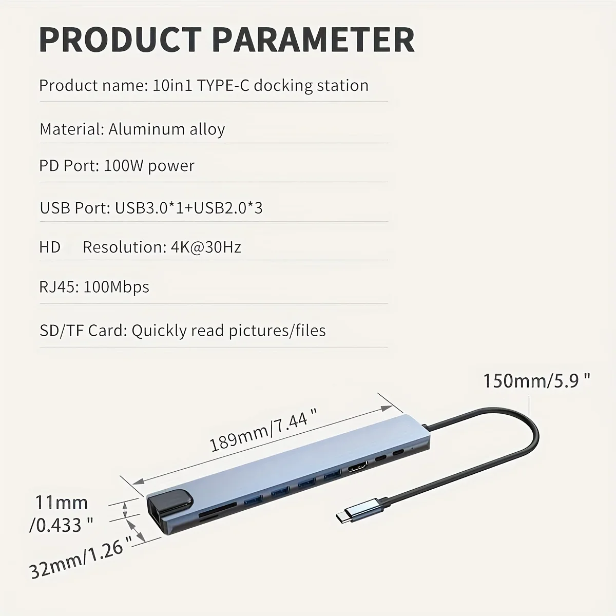 10-in-1 USB-C Hub 4K30Hz Docking Station, PD100W, Ethernet for MacBook/iPad - Image 6