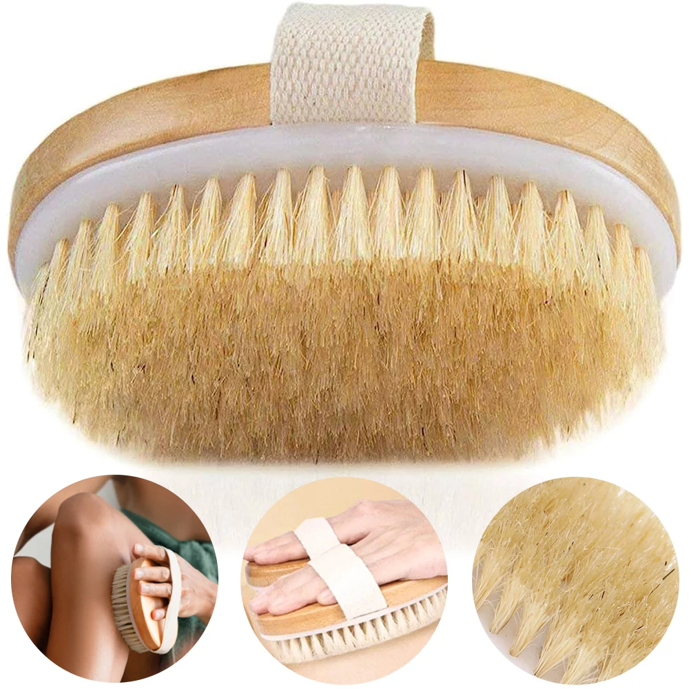 1pcs Exfoliating Wooden Body Massage Brush – Natural Bristle Wet & Dry Skin Care Brush