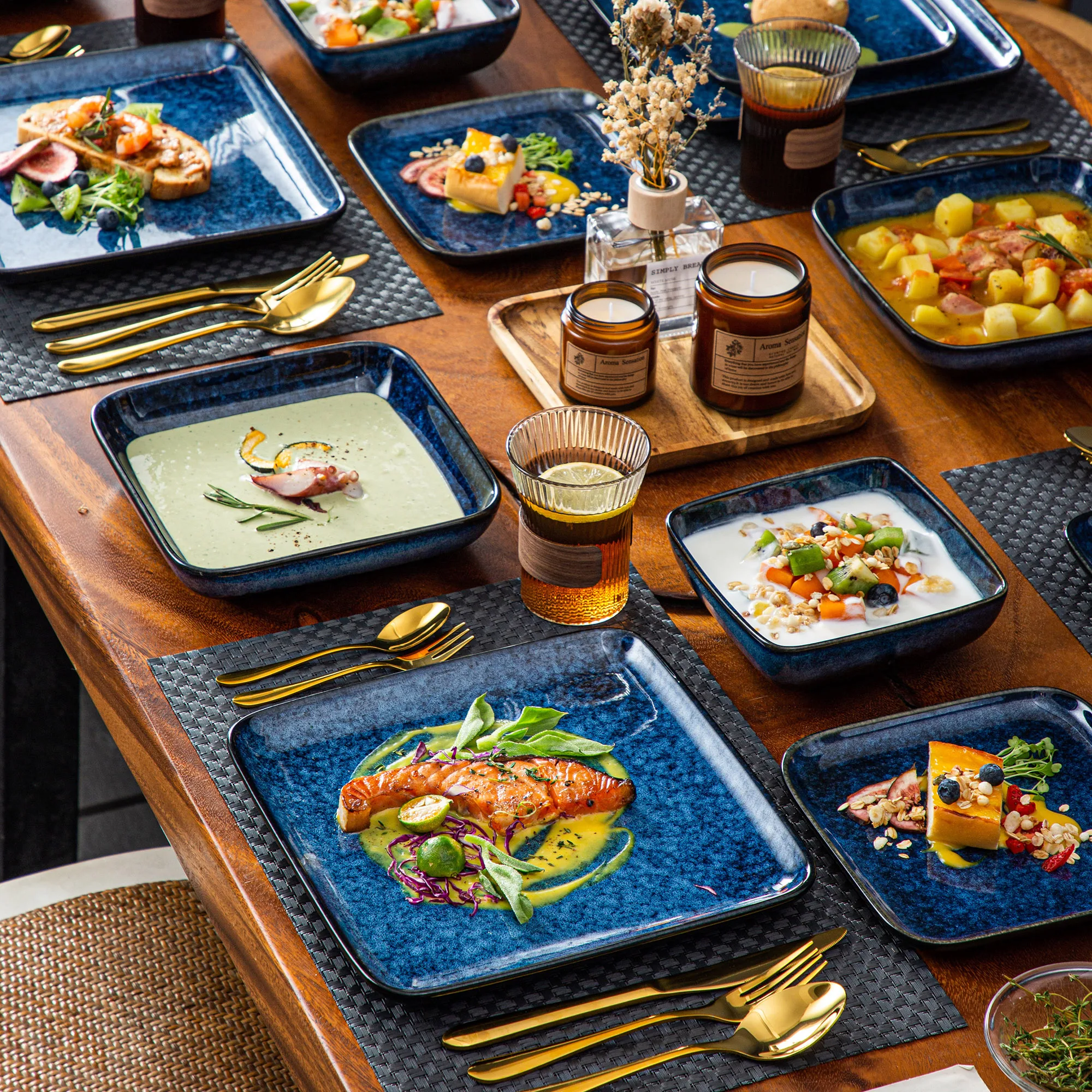 Vancasso Stern 16-Piece Blue Square Dinner Set - Kiln-Change Glaze Ceramic Tableware for 4 - Image 6