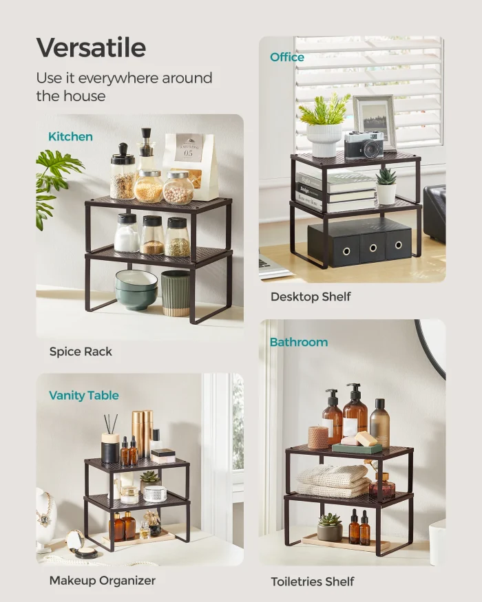 SONGMICS Stackable & Expandable Spice Rack Organizer – Cabinet & Countertop Shelf Riser - Image 5