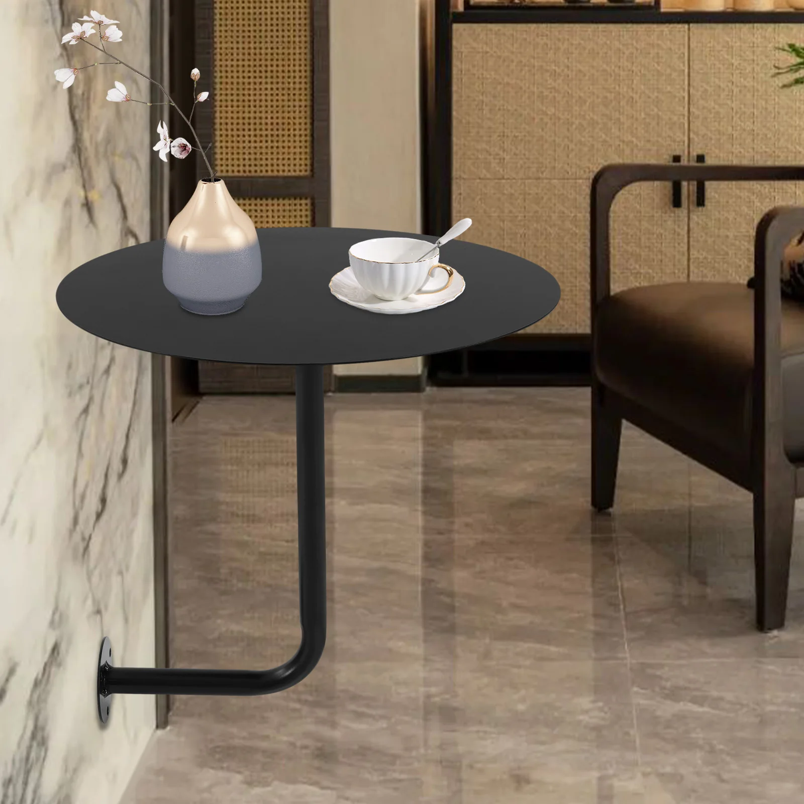 Wall-Mounted Round Side Table – Minimalist Floating Shelf for Café & Home - Image 3