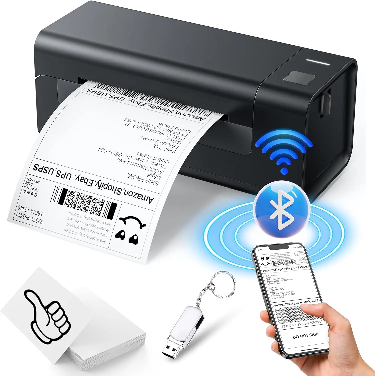 Bluetooth Thermal Label Printer 300mm/s for Small Business, Windows, Mac, iOS
